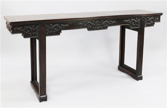 A late 19th century Chinese rosewood altar table, W.6ft 2in.